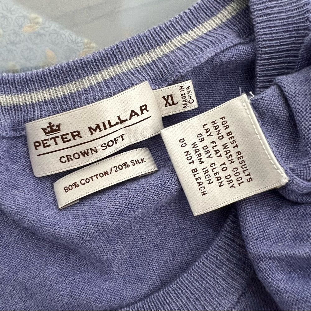 Peter Millar Crown Soft Crewneck Sweater Pullover Top Cotton Silk Purple XL - Picture 10 of 10